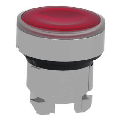 Head for illuminated push button, Harmony XB4, metal, red flush, 22mm, universal LED, spring return, grooved lens - Schneider Electric - ZB4BW343S