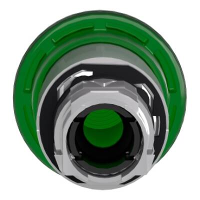 Head for illuminated push button, Harmony XB4, metal, green mushroom 40mm, 22mm, universal LED, spring return - Schneider Electric - ZB4BW433