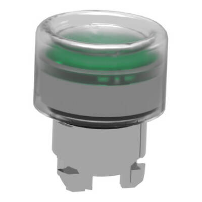 Head for illuminated push button, Harmony XB4, metal, green flush, 22mm, universal LED, spring return, clear boot - Schneider Electric - ZB4BW533