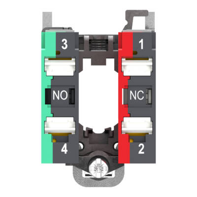 Single contact block with body fixing collar, Harmony XB4, metal, 1 NO + 1 NC, compact push in terminals - Schneider Electric - ZB4BZ1055