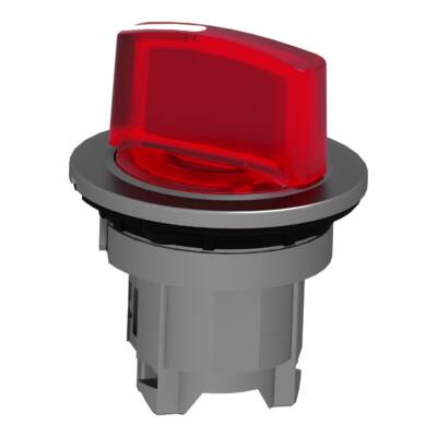 Head for illuminated selector switch, Harmony XB4, metal, red handle, 30mm, universal LED, 2 positions, spring return - Schneider Electric - ZB4FK1443