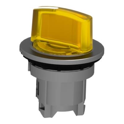 Head for illuminated selector switch, Harmony XB4, metal, yellow handle, 30mm, universal LED, 2 positions, spring return - Schneider Electric - ZB4FK1483