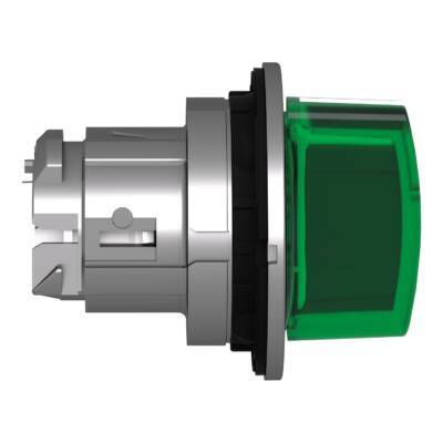 Head for illuminated selector switch, Harmony XB4, metal, green handle, 30mm, universal LED, 3 positions, to center - Schneider Electric - ZB4FK1533
