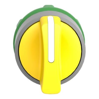 Harmony XB5, Selector switch head, plastic, yellow, Ø22, 3 positions, spring return to center, grey bezel - Schneider Electric - ZB5AD505C0