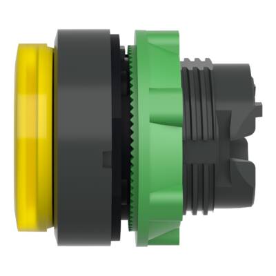 Head for illuminated push button, Harmony XB5, plastic, yellow projecting, 22mm, universal LED, push-push, unmarked - Schneider Electric - ZB5AH83