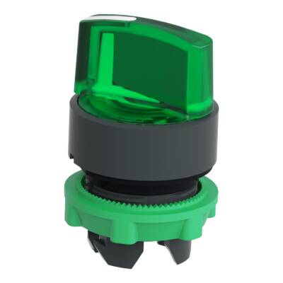 Head for illuminated selector switch, Harmony XB5, Harmony XALF, grey plastic, green handle, 22mm, universal LED, 2 positions - Schneider Electric - ZB5AK1233