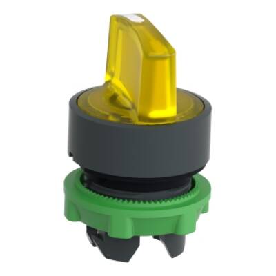 Head for illuminated selector switch, Harmony XB5, dark grey plastic, yellow handle, 22mm, universal LED, 3 positions - Schneider Electric - ZB5AK1383