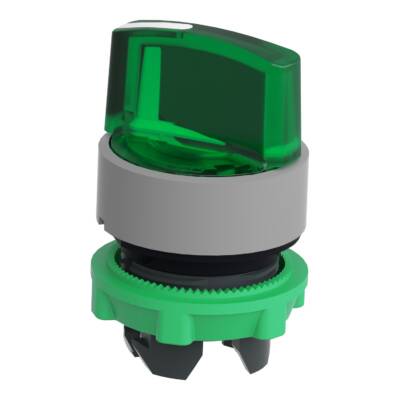 Head for illuminated selector switch, Harmony XB5, grey bezel, green handle, 22mm, universal LED, 2 positions, right to left spring return - Schneider Electric - ZB5AK1433C0
