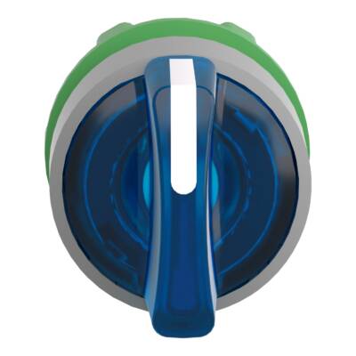 Head for illuminated selector switch, Harmony XB5, grey bezel, blue handle, 22mm, universal LED, 3 positions, left to center - Schneider Electric - ZB5AK1763C0