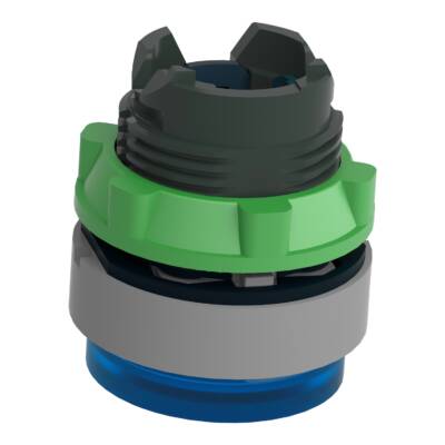 Head for illuminated push button, Harmony XB5, grey bezel, blue projecting, 22mm, universal LED, spring return, plain lens - Schneider Electric - ZB5AW163C0