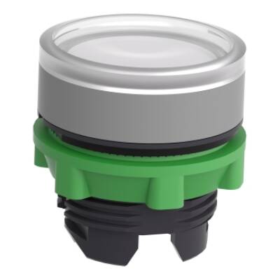 Head for illuminated push button, Harmony XB5, grey bezel, white flush, 22mm, universal LED, spring return, grooved lens - Schneider Electric - ZB5AW313SC0