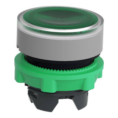 Head for illuminated push button, Harmony XB5, grey bezel, green flush, 22mm, universal LED, grooved lens - Schneider Electric - ZB5AW333SC0