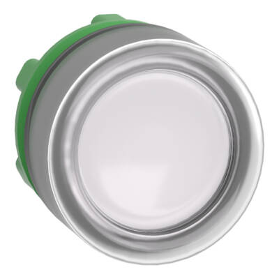 Head for illuminated push button, Harmony XB5, grey bezel, white flush, 22mm, universal LED, spring return, clear boot - Schneider Electric - ZB5AW513C0