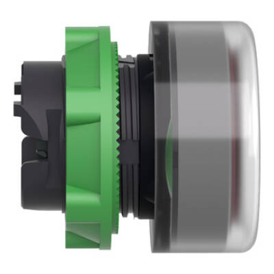 Head for illuminated push button, Harmony XB5, grey bezel, red flush, 22mm, universal LED, spring return, clear boot - Schneider Electric - ZB5AW543C0