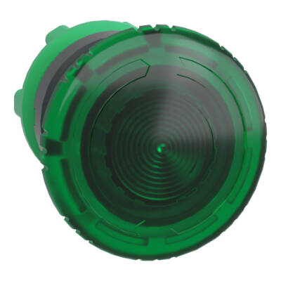 Head for illuminated push button, Harmony XB5, plastic, green mushroom 40mm, 22mm, latching turn to release, clear boot - Schneider Electric - ZB5AW733
