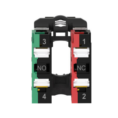 Single contact block with body fixing collar, Harmony XB5, plastic, 1 NO + 1 NC, compact push in terminals - Schneider Electric - ZB5AZ1055