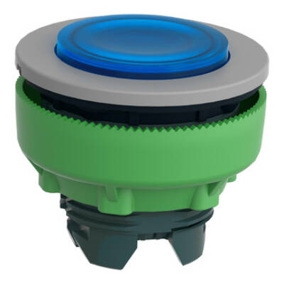 Head for illuminated push button, Harmony XB5, grey bezel, blue projecting, 30mm, universal LED, push-push, unmarked - Schneider Electric - ZB5FH63C0
