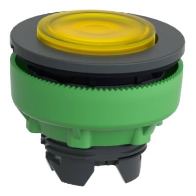 Head for illuminated push button, Harmony XB5, plastic, yellow projecting, 30mm, universal LED, push-push, unmarked - Schneider Electric - ZB5FH83