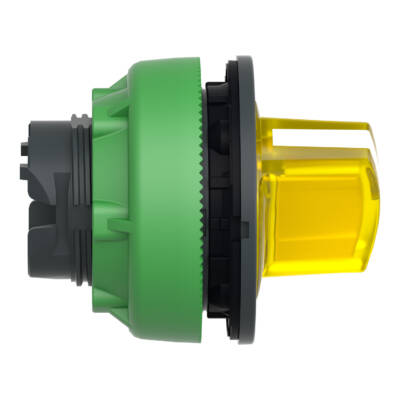 Head for illuminated selector switch, Harmony XB5, plastic, yellow handle, universal LED, 2 positions, stay put - Schneider Electric - ZB5FK1283