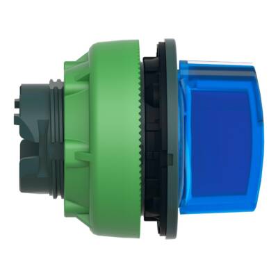 Head for illuminated selector switch, Harmony XB5, plastic, blue handle, universal LED, 3 positions, to center - Schneider Electric - ZB5FK1563
