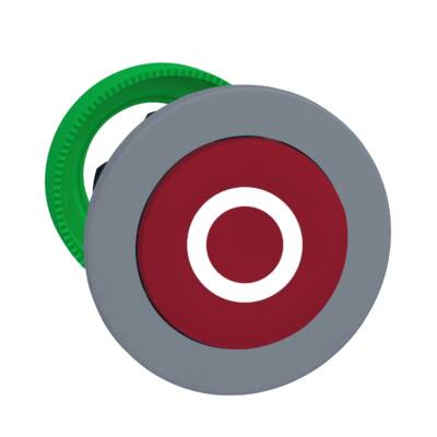 Harmony XB5, Flush mounted push button head, plastic, projecting, red, Ø30, spring return, marked O, grey bezel - Schneider Electric - ZB5FL432C0