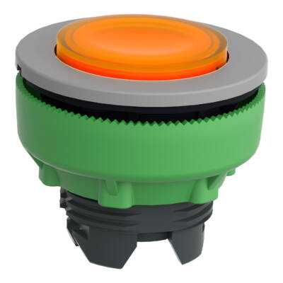 Head for illuminated push button, Harmony XB5, grey bezel, orange projecting, 30mm, universal LED, spring return, unmarked - Schneider Electric - ZB5FW153C0