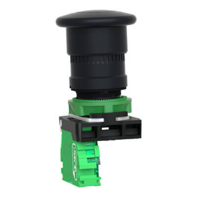 Harmony XB5, Wireless and batteryless mushroom head Ø40, plastic, black, Ø22, spring return with transmitter - Schneider Electric - ZB5RTC2