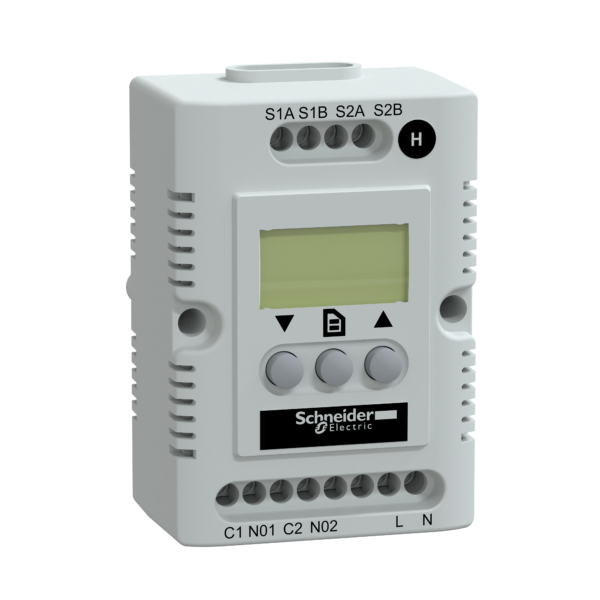 Climasys CC - electronic hygrostat - 200…240 V - Hr 20…80% - OLED screen - Schneider Electric - NSYCCOHY230VID