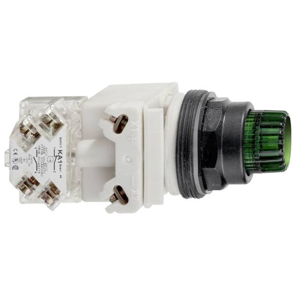 Illuminated push-button head, Harmony 9001SK, plastic, projecting, green, 30mm, spring return, LED green, 120V - Schneider Electric - 9001SK2L38LGG