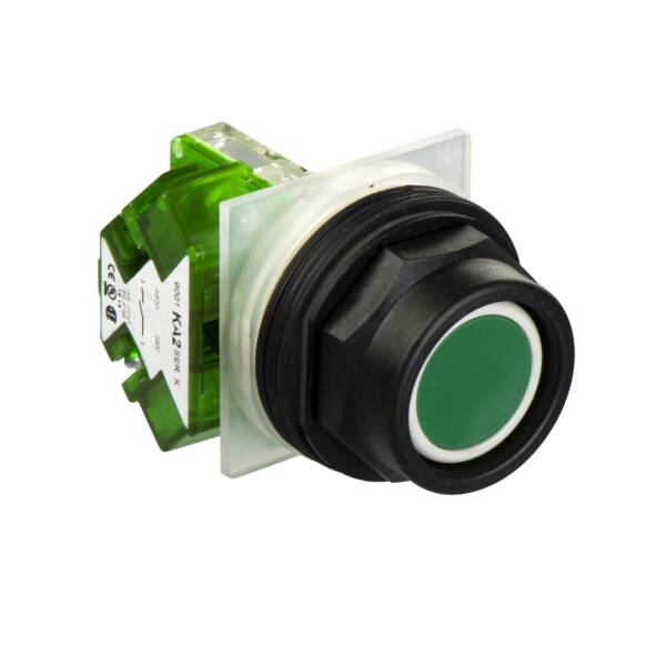 green pushbutton Ø 30 - high guard - spring return - 1NO - Schneider Electric - 9001SKR2GH5