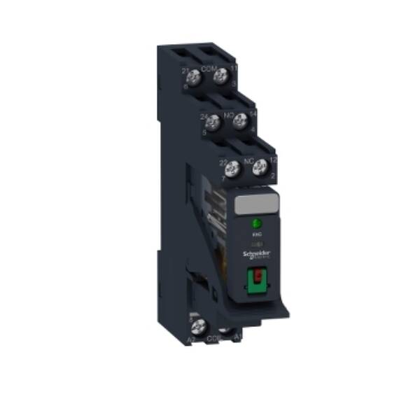 Harmony, Interface plug-in relay pre-assembled, 5 A, 2 CO, with LED, with lockable test button, with protection circuit, 24 V AC - Schneider Electric - RXG22B7PV