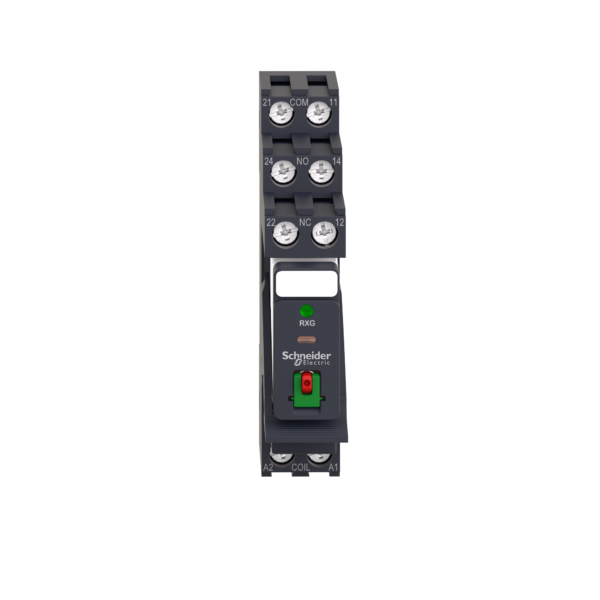 Harmony, Interface plug-in relay pre-assembled, 5 A, 2 CO, with LED, with lockable test button, with protection circuit, 230 V AC - Schneider Electric - RXG22P7PV