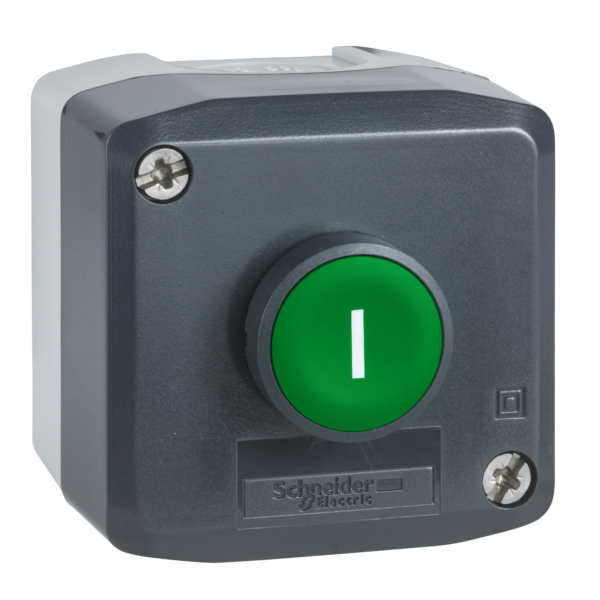 dark grey station - 1 green flush pushbutton Ø22 spring return 1NO+1NC "I" - Schneider Electric - XALD102E