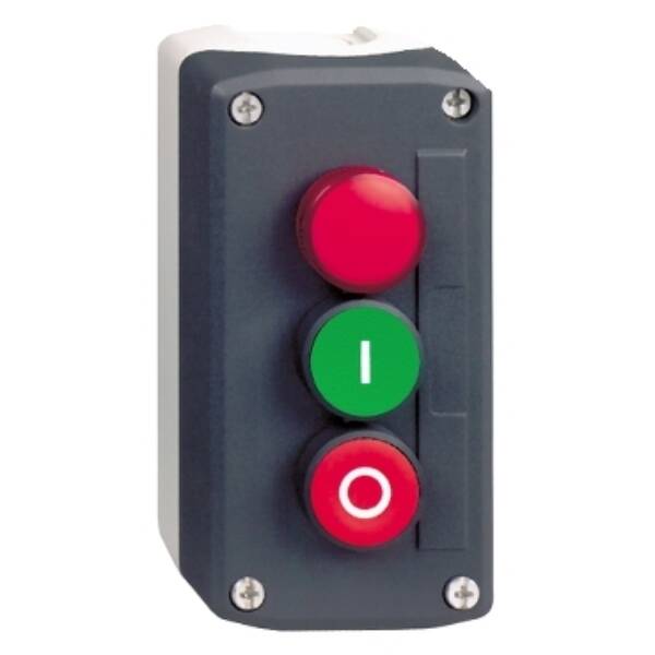 dark grey station - green flush/red flush pushbuttons Ø22 and red pilot light - Schneider Electric - XALD363G