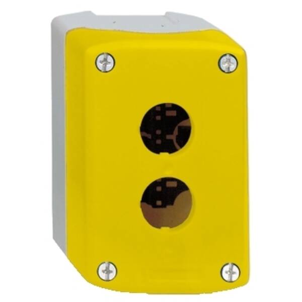 yellow empty enclosure lid with light grey base - 2 cut-outs - Schneider Electric - XALK02