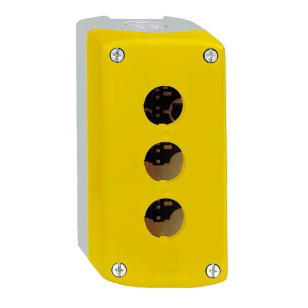 yellow empty enclosure lid with light grey base - 3 cut-outs - Schneider Electric - XALK03