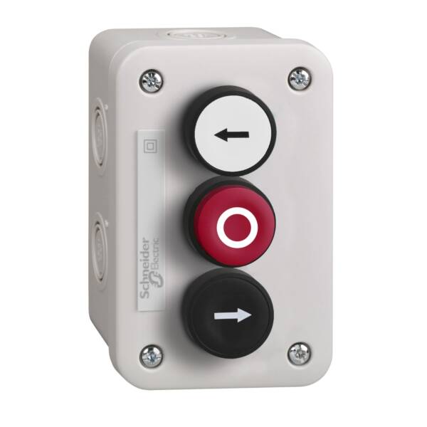 control station with white pushbutton 1NO + black 1NO + red projecting 1NC - Schneider Electric - XALE3251