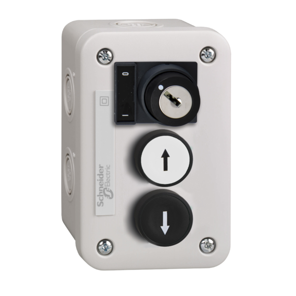 control station with white pb 1NO + black pb 1NO + selector switch 1 NO - Schneider Electric - XALE3441