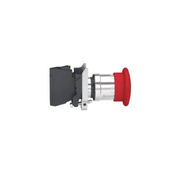 Emergency stop switching off, Harmony XB4, metal, red mushroom 40mm, 22mm, trigger latching turn to release, 1NC with monitoring - Schneider Electric - XB4BS8446