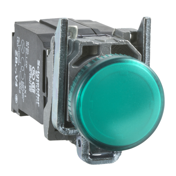 green complete pilot light Ø22 plain lens with BA9s bulb 230...240V - Schneider Electric - XB4BV43