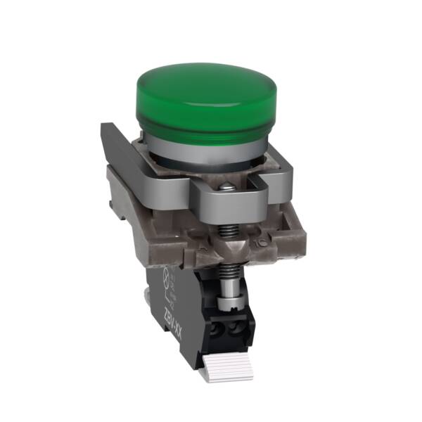 Pilot light, Harmony XB4, metal, green, 22mm, universal LED, cage clamp connection, 24V AC DC - Schneider Electric - XB4BVB35