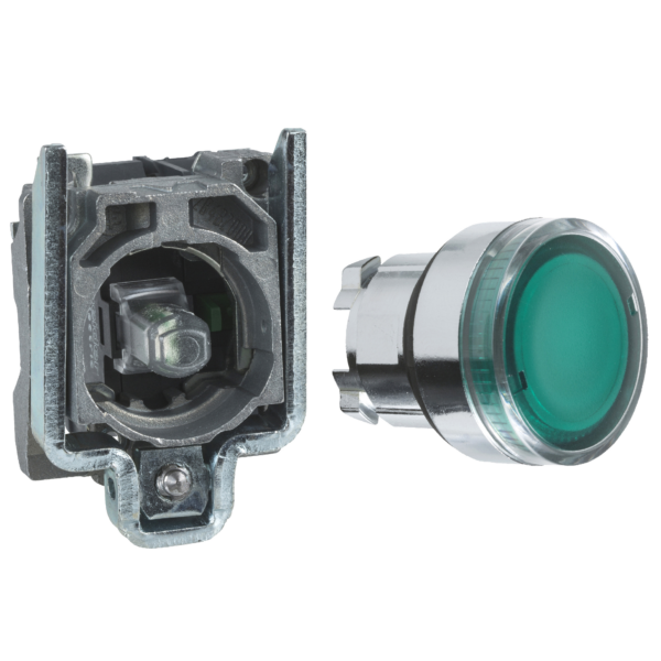 Illuminated push button, Harmony XB4, green flush complete illum pushbutton Ø22 mm spring return 1 NO 24 V - Schneider Electric - XB4BW33B1