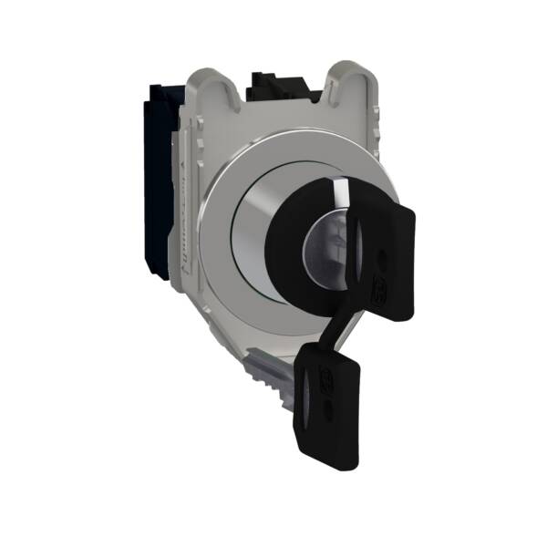 Harmony XB4, Key switch selector flush mounted, metal, black, Ø30, key n°455, 3 positions, stay put, 2 NO - Schneider Electric - XB4FG33