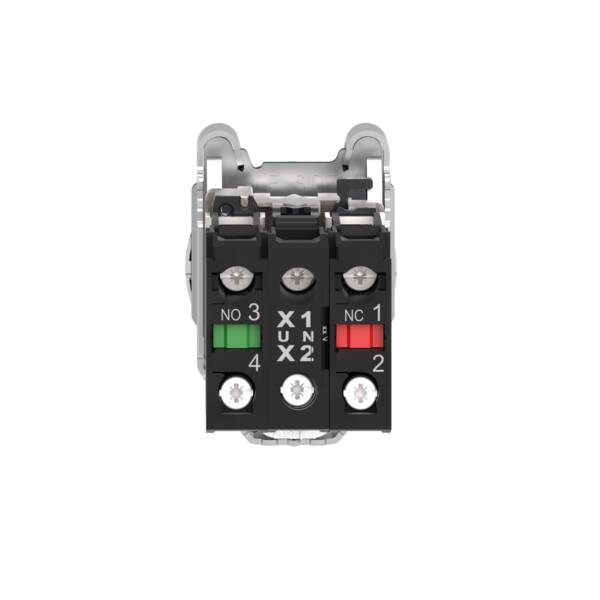 Illuminated selector switch, Harmony XB4, metal, green handle, 30mm, universal LED, 2 positions, 1NO + 1NC, 110...120V AC - Schneider Electric - XB4FK123G5