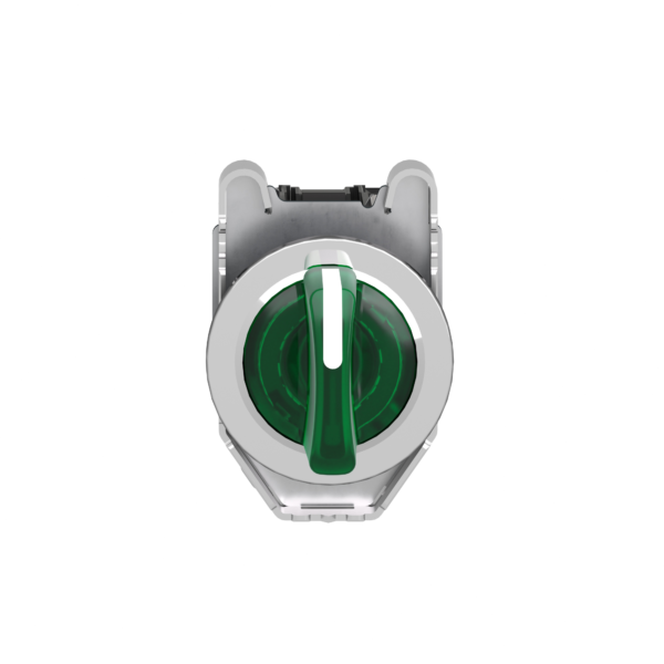 Illuminated selector switch, Harmony XB4, metal, green handle, 30mm, universal LED, 3 positions, 1NO + 1NC, 110...120V AC - Schneider Electric - XB4FK133G5