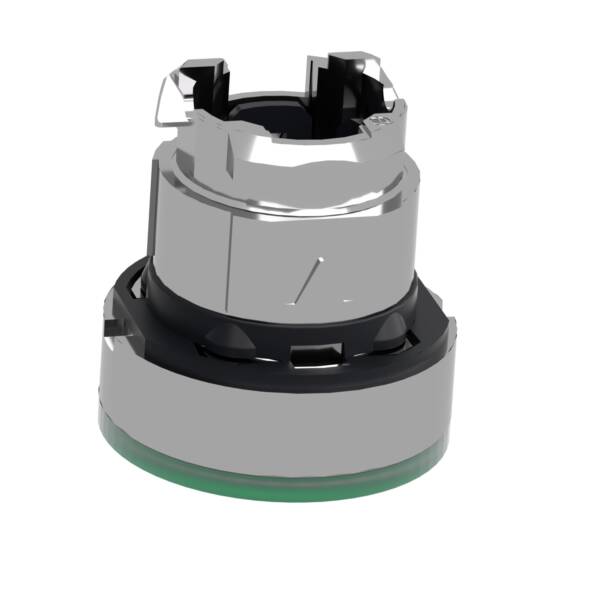 Head for illuminated push button, Harmony XB4, metal, green flush, 22mm, universal LED, for insertion legend - Schneider Electric - ZB4BA38