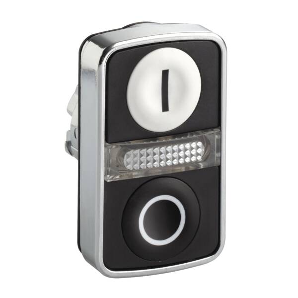 Illuminated double-headed push button head, metal, Ø22, 1 white flush marked I + 1 pilot light + 1 black flush marked O - Schneider Electric - ZB4BW7A1721