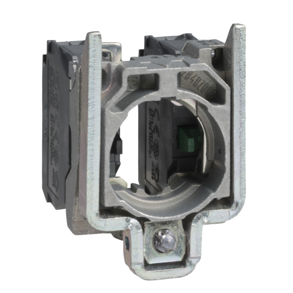 Complete body/contact assembly, Harmony XB4, Single contact block with body/fixing collar, metal, screw clamp terminal, 2 NO - Schneider Electric - ZB4BZ107