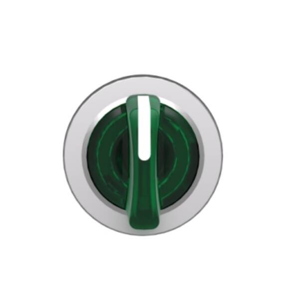 Head for illuminated selector switch, Harmony XB4, metal, green handle, flush mounted, 30mm, universal LED, 3 positions - Schneider Electric - ZB4FK1333