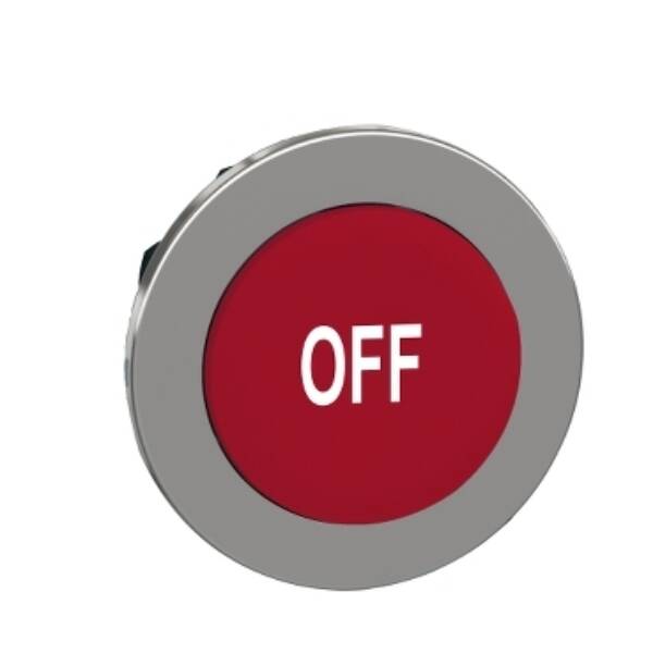 Head for non illuminated push button, Harmony XB4, flush mounted red projecting pushbutton white marked "OFF" - Schneider Electric - ZB4FL435